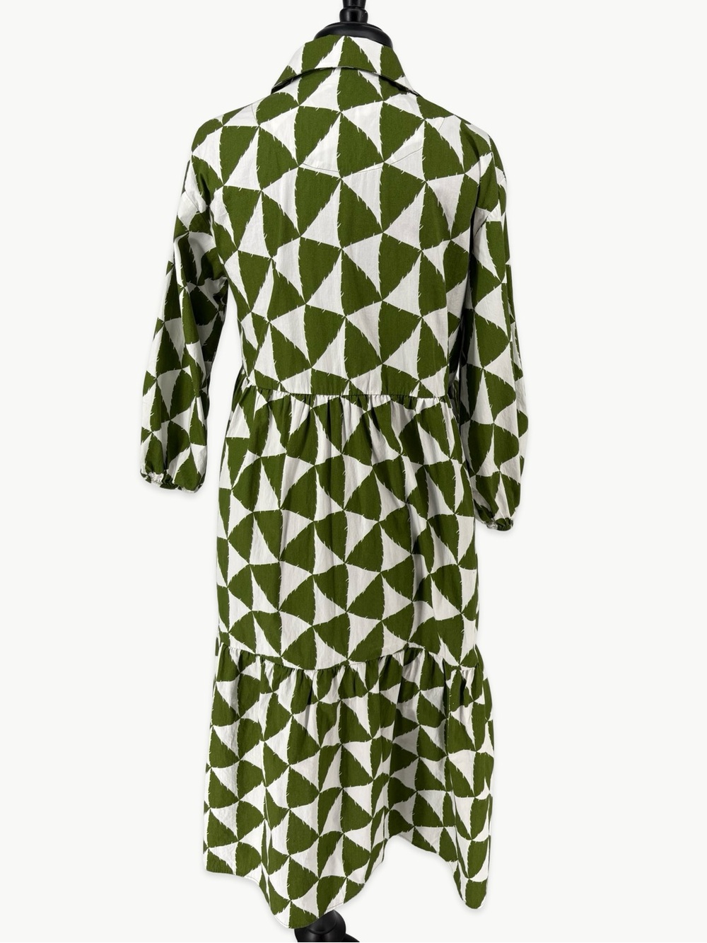 Maeve Bettina Cotton Midi Shirtdress Size Medium Tiered Green Cotton - Picture 3 of 12